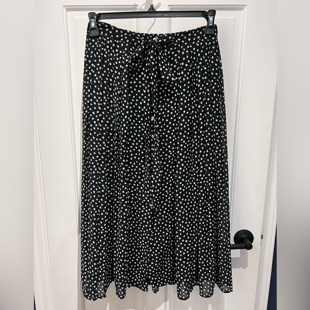 Zara Black & White Polka Dot Midi Skirt, XS